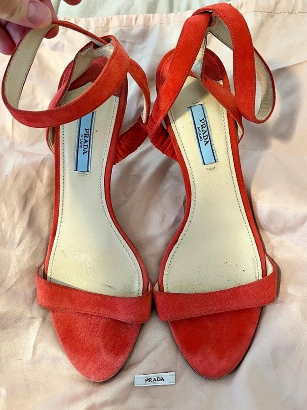 Prada Red Suede Ankle Strap Heels EU 39